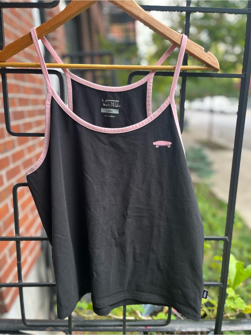 Vans Black Camisole with Pink Trim and Skate Logo